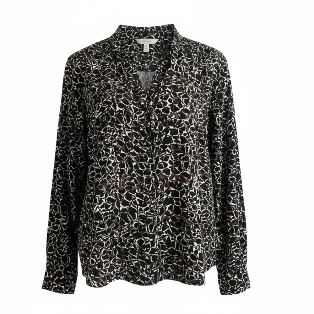 Tahari Black & Blue Cobblestone Print Blouse | Size XL (NWT)